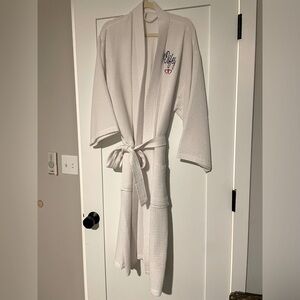 NWOT white waffle cotton “wifey” robe